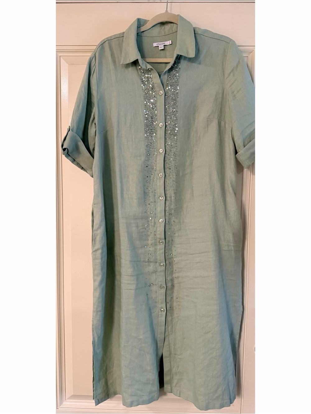 Chico's Light Sage Green Embellished Maxi Dress